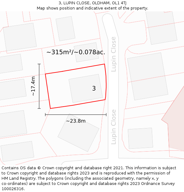 3, LUPIN CLOSE, OLDHAM, OL1 4TJ: Plot and title map