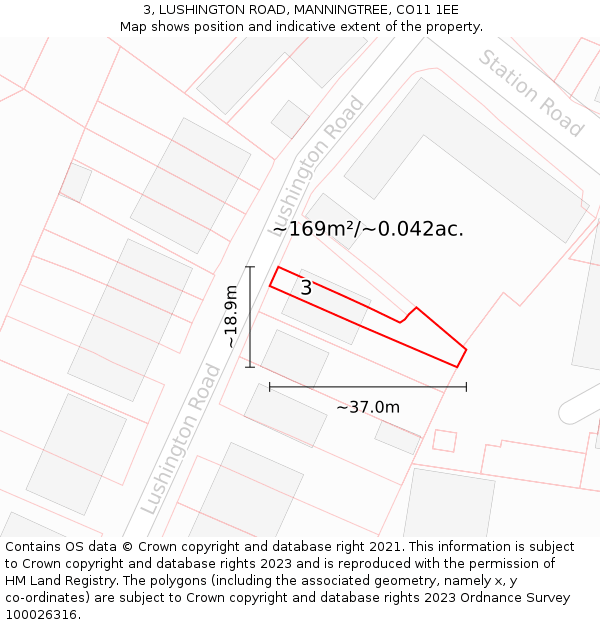 3, LUSHINGTON ROAD, MANNINGTREE, CO11 1EE: Plot and title map