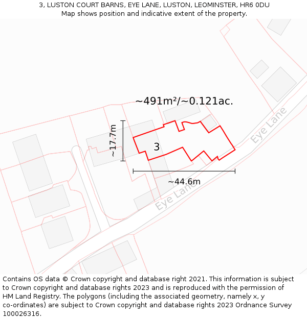3, LUSTON COURT BARNS, EYE LANE, LUSTON, LEOMINSTER, HR6 0DU: Plot and title map