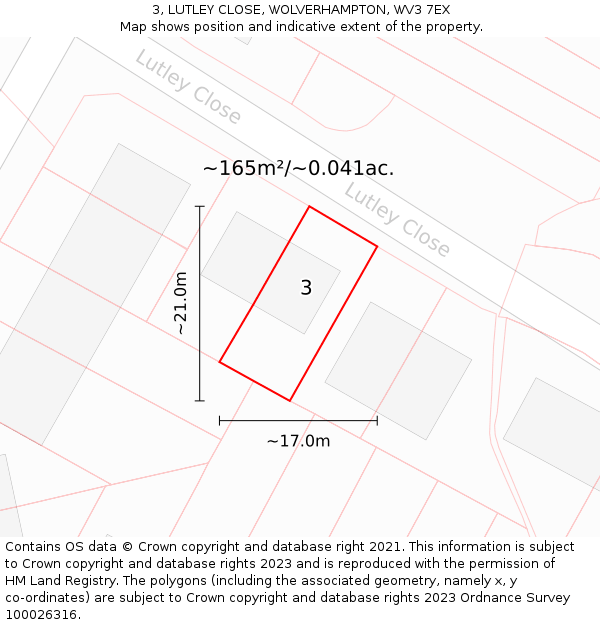 3, LUTLEY CLOSE, WOLVERHAMPTON, WV3 7EX: Plot and title map