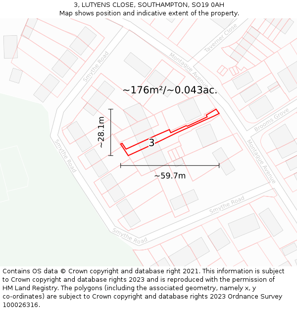 3, LUTYENS CLOSE, SOUTHAMPTON, SO19 0AH: Plot and title map