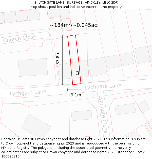 3, LYCHGATE LANE, BURBAGE, HINCKLEY, LE10 2DR: Plot and title map