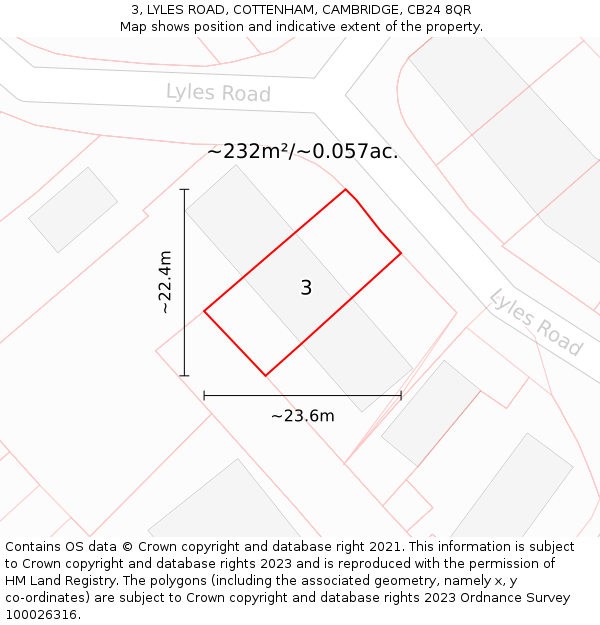 3, LYLES ROAD, COTTENHAM, CAMBRIDGE, CB24 8QR: Plot and title map