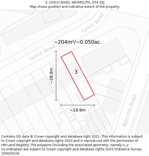 3, LYNCH ROAD, WEYMOUTH, DT4 0SJ: Plot and title map