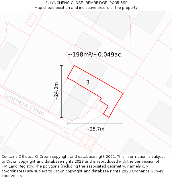 3, LYNCHENS CLOSE, BEMBRIDGE, PO35 5SP: Plot and title map
