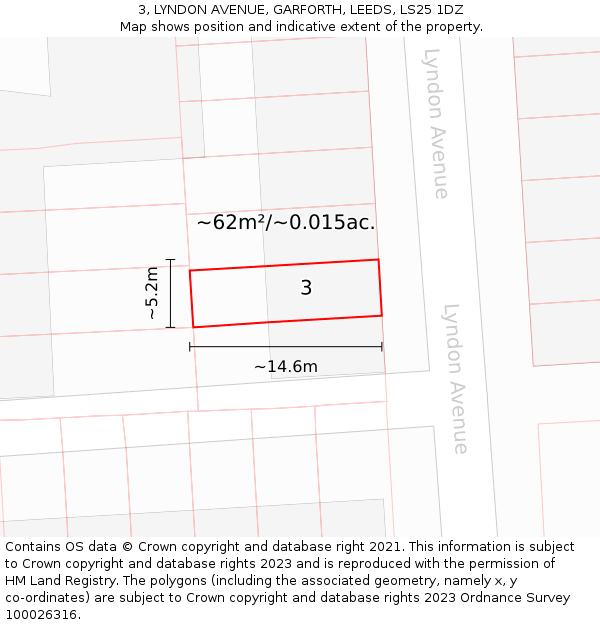 3, LYNDON AVENUE, GARFORTH, LEEDS, LS25 1DZ: Plot and title map