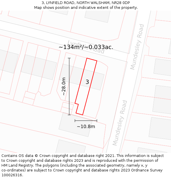 3, LYNFIELD ROAD, NORTH WALSHAM, NR28 0DP: Plot and title map