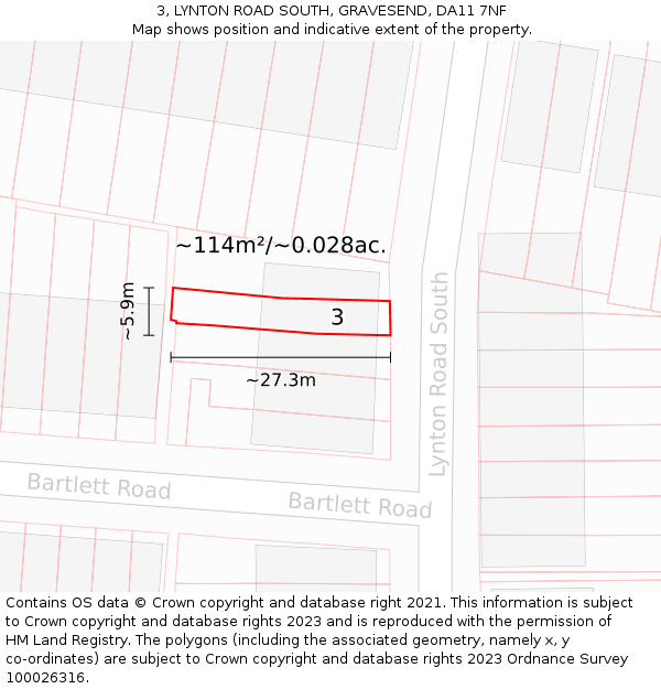 3, LYNTON ROAD SOUTH, GRAVESEND, DA11 7NF: Plot and title map