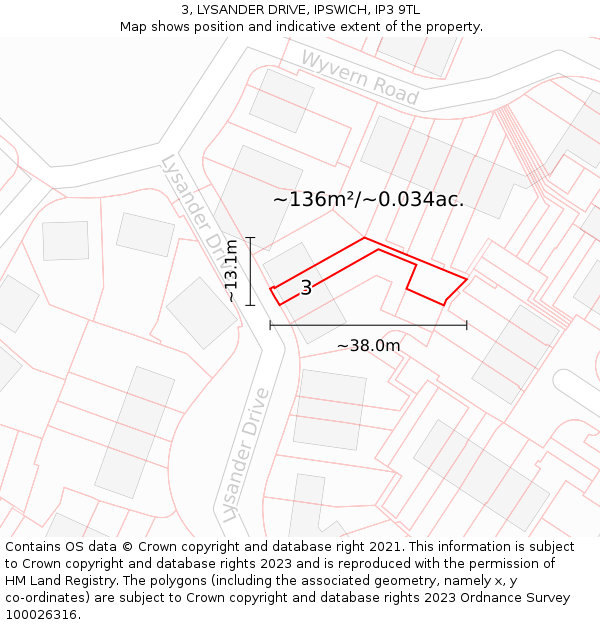 3, LYSANDER DRIVE, IPSWICH, IP3 9TL: Plot and title map