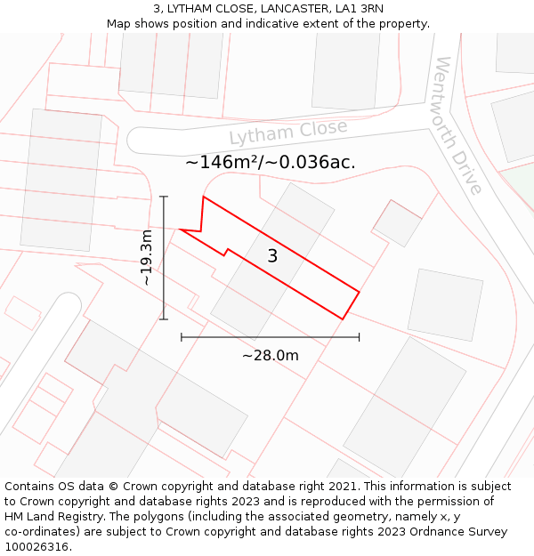 3, LYTHAM CLOSE, LANCASTER, LA1 3RN: Plot and title map