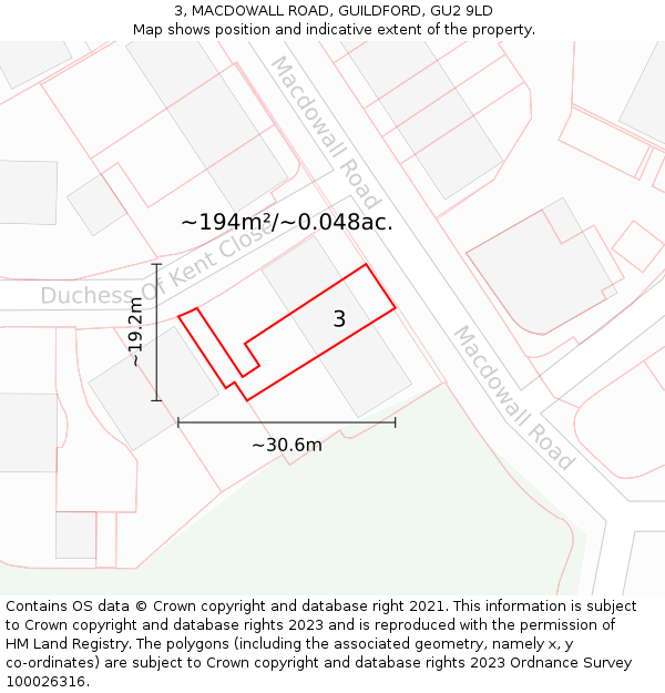 3, MACDOWALL ROAD, GUILDFORD, GU2 9LD: Plot and title map