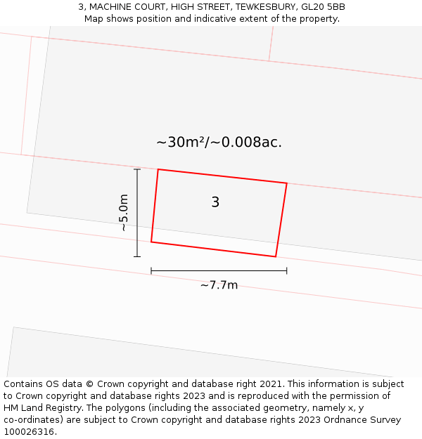 3, MACHINE COURT, HIGH STREET, TEWKESBURY, GL20 5BB: Plot and title map