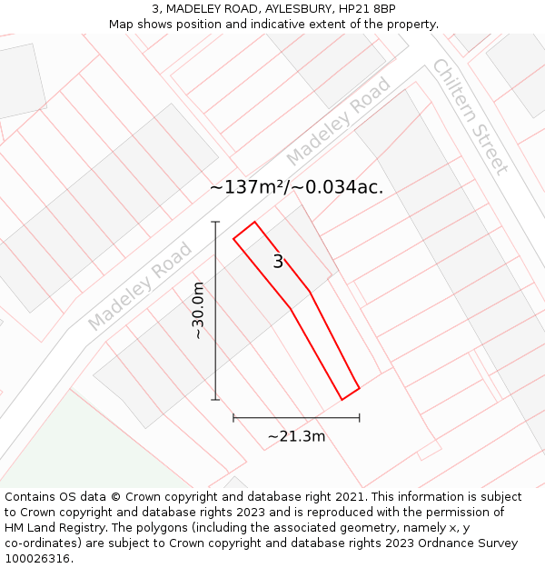 3, MADELEY ROAD, AYLESBURY, HP21 8BP: Plot and title map