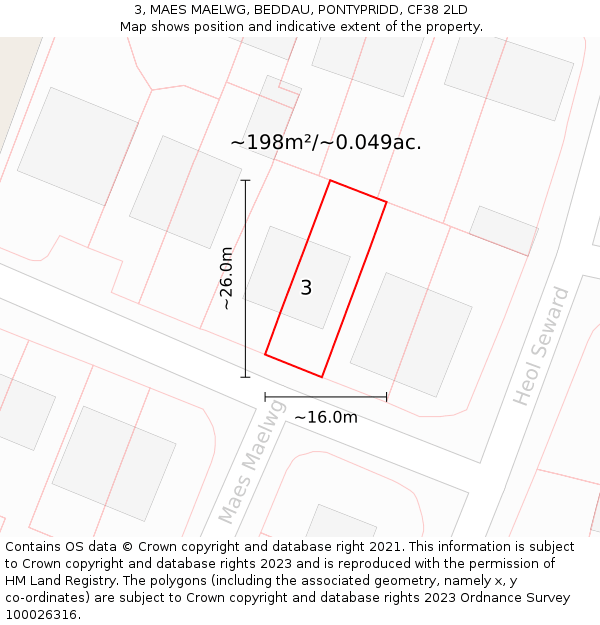 3, MAES MAELWG, BEDDAU, PONTYPRIDD, CF38 2LD: Plot and title map