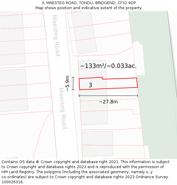 3, MAESTEG ROAD, TONDU, BRIDGEND, CF32 9DP: Plot and title map