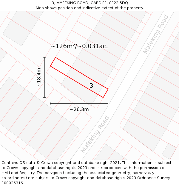 3, MAFEKING ROAD, CARDIFF, CF23 5DQ: Plot and title map