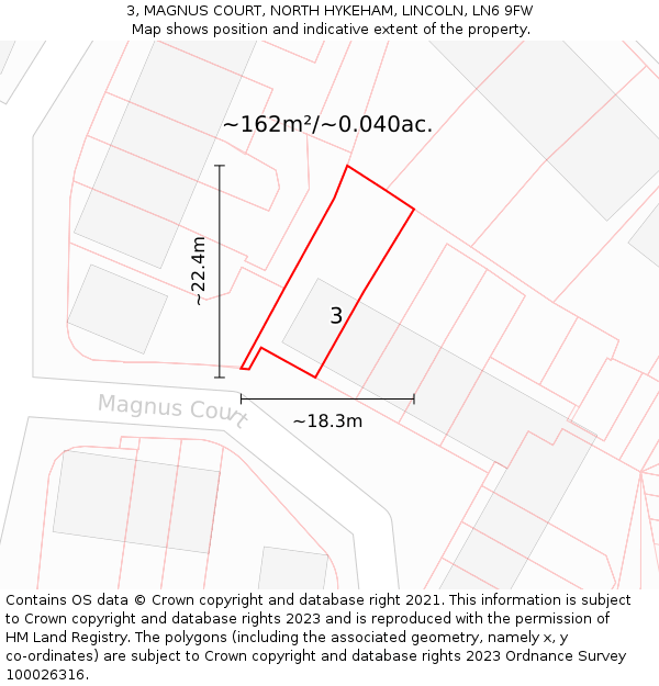3, MAGNUS COURT, NORTH HYKEHAM, LINCOLN, LN6 9FW: Plot and title map
