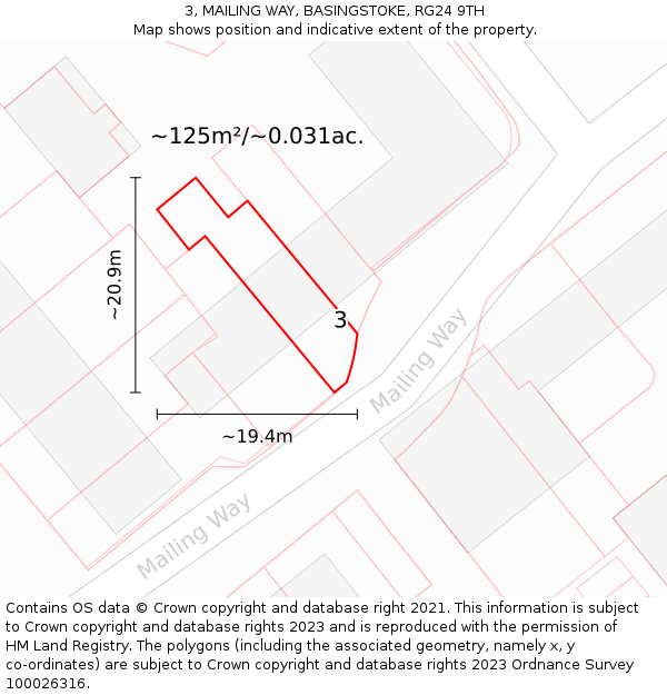 3, MAILING WAY, BASINGSTOKE, RG24 9TH: Plot and title map