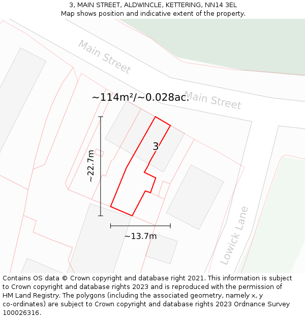3, MAIN STREET, ALDWINCLE, KETTERING, NN14 3EL: Plot and title map