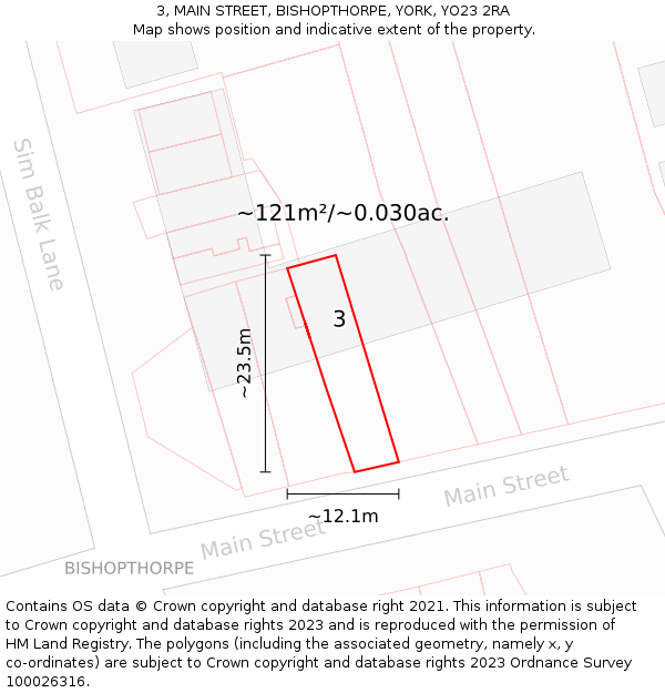 3, MAIN STREET, BISHOPTHORPE, YORK, YO23 2RA: Plot and title map