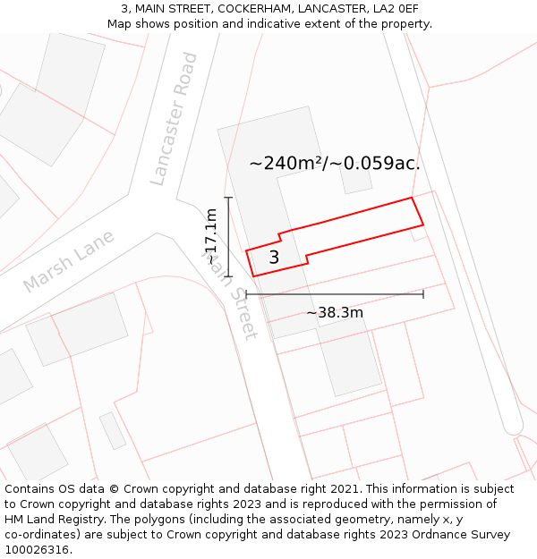 3, MAIN STREET, COCKERHAM, LANCASTER, LA2 0EF: Plot and title map