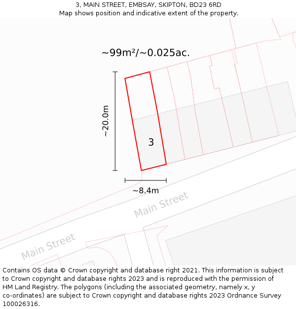 3, MAIN STREET, EMBSAY, SKIPTON, BD23 6RD: Plot and title map