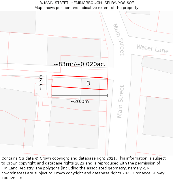 3, MAIN STREET, HEMINGBROUGH, SELBY, YO8 6QE: Plot and title map
