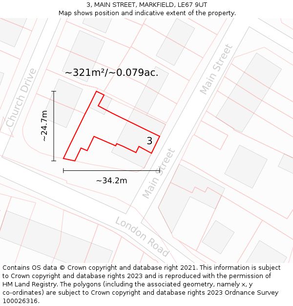 3, MAIN STREET, MARKFIELD, LE67 9UT: Plot and title map