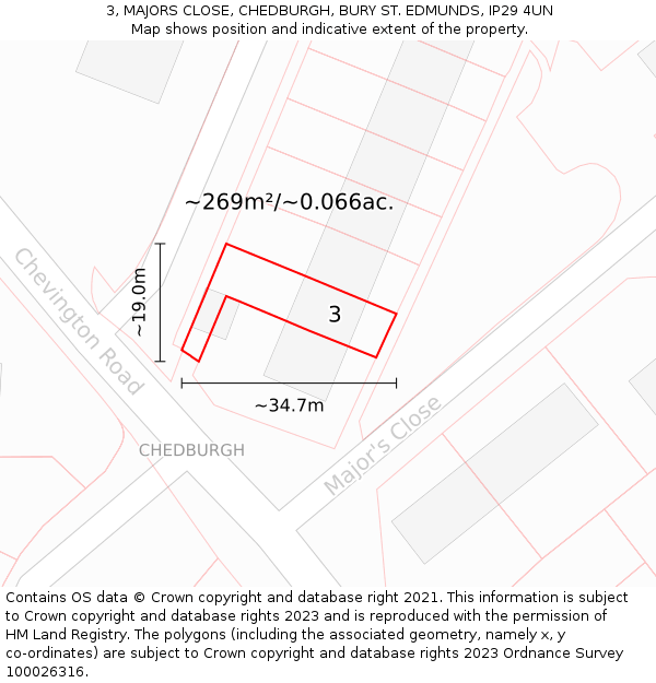 3, MAJORS CLOSE, CHEDBURGH, BURY ST. EDMUNDS, IP29 4UN: Plot and title map