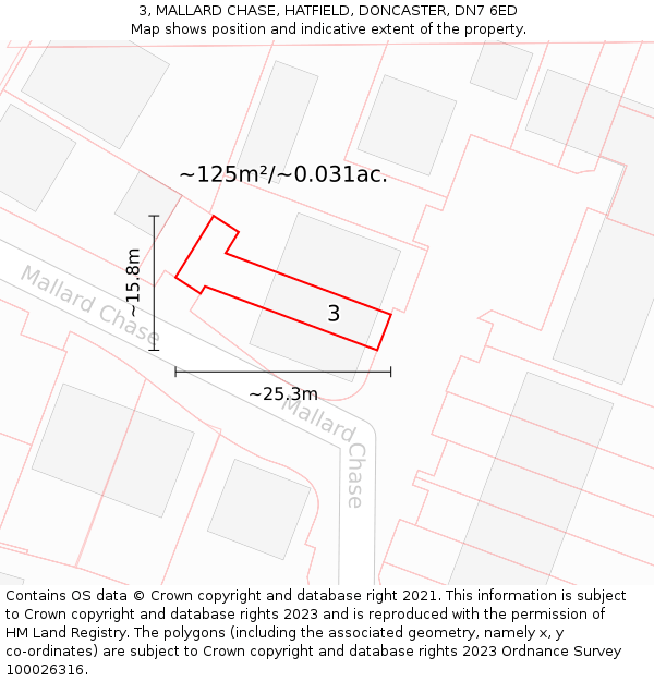 3, MALLARD CHASE, HATFIELD, DONCASTER, DN7 6ED: Plot and title map
