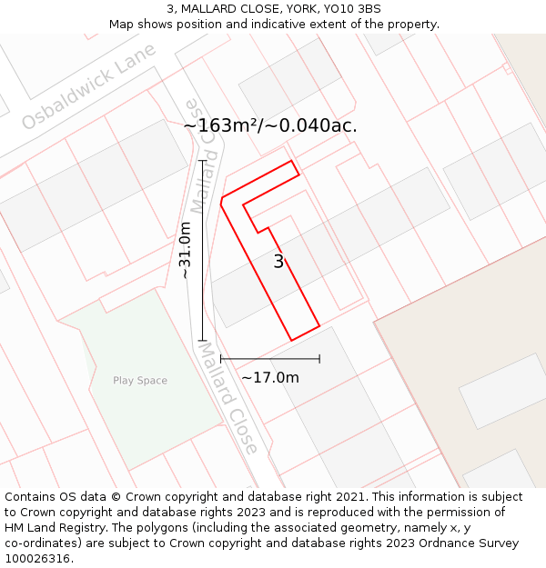3, MALLARD CLOSE, YORK, YO10 3BS: Plot and title map