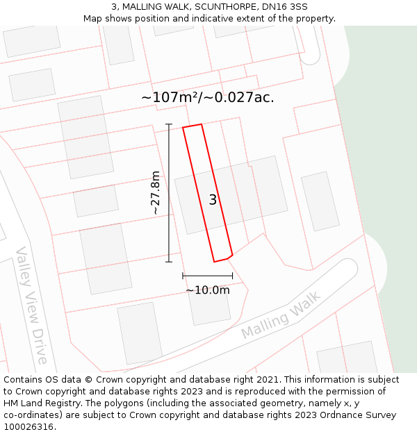 3, MALLING WALK, SCUNTHORPE, DN16 3SS: Plot and title map