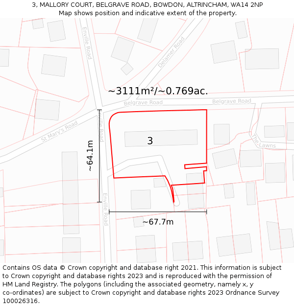 3, MALLORY COURT, BELGRAVE ROAD, BOWDON, ALTRINCHAM, WA14 2NP: Plot and title map