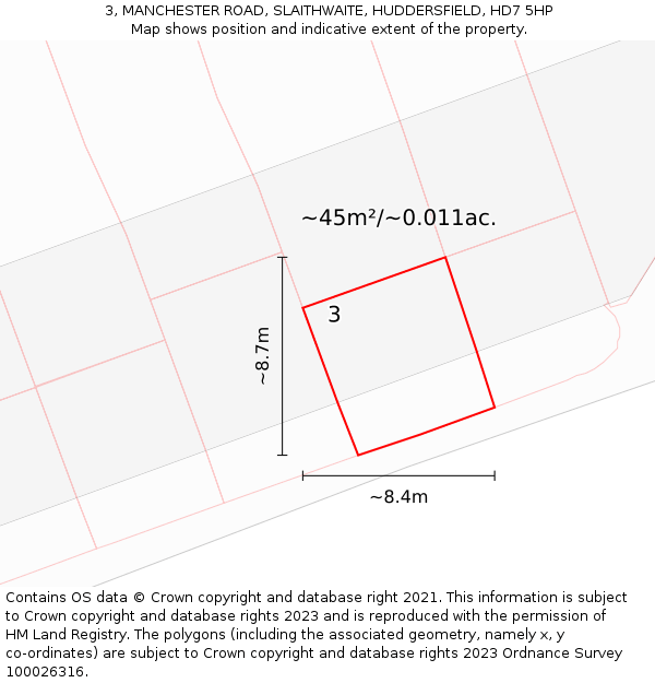 3, MANCHESTER ROAD, SLAITHWAITE, HUDDERSFIELD, HD7 5HP: Plot and title map