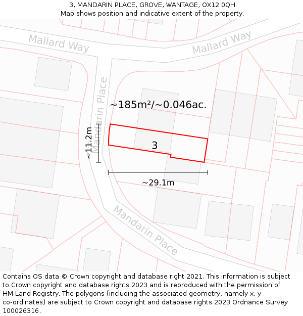 3, MANDARIN PLACE, GROVE, WANTAGE, OX12 0QH: Plot and title map