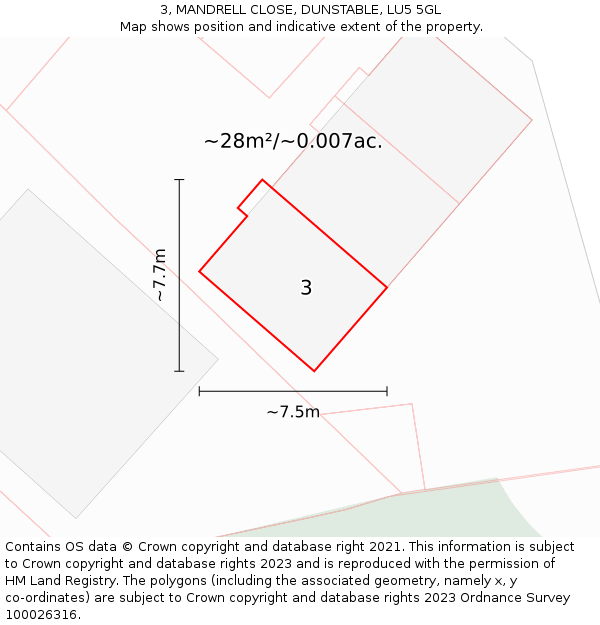 3, MANDRELL CLOSE, DUNSTABLE, LU5 5GL: Plot and title map