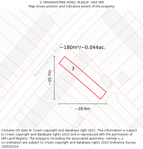 3, MANNINGTREE ROAD, RUISLIP, HA4 0ER: Plot and title map