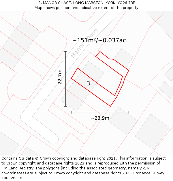 3, MANOR CHASE, LONG MARSTON, YORK, YO26 7RB: Plot and title map