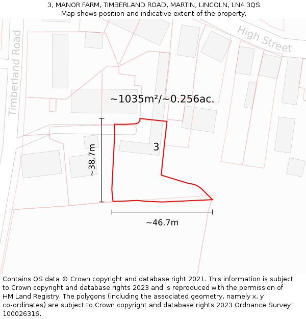 3, MANOR FARM, TIMBERLAND ROAD, MARTIN, LINCOLN, LN4 3QS: Plot and title map