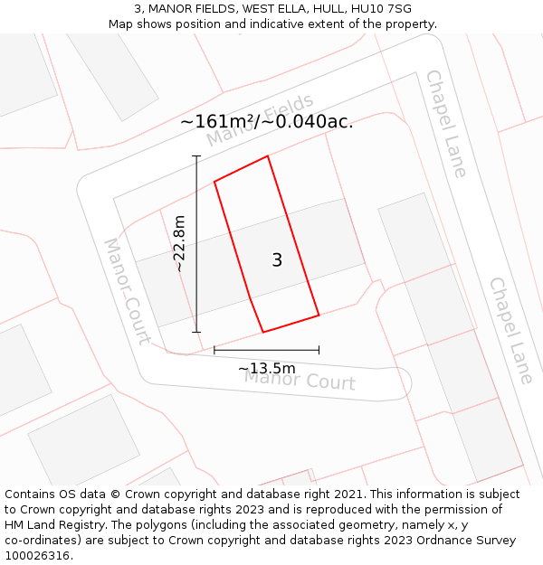 3, MANOR FIELDS, WEST ELLA, HULL, HU10 7SG: Plot and title map