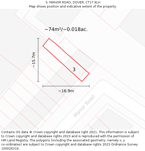 3, MANOR ROAD, DOVER, CT17 9LH: Plot and title map