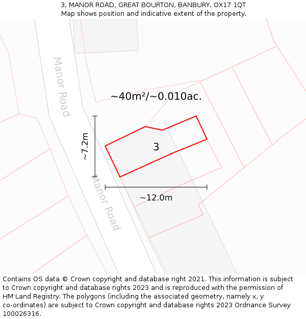 3, MANOR ROAD, GREAT BOURTON, BANBURY, OX17 1QT: Plot and title map
