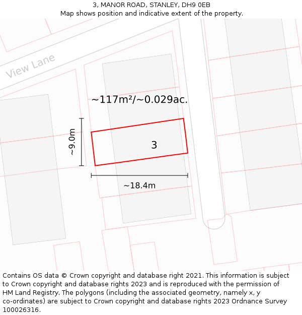 3, MANOR ROAD, STANLEY, DH9 0EB: Plot and title map