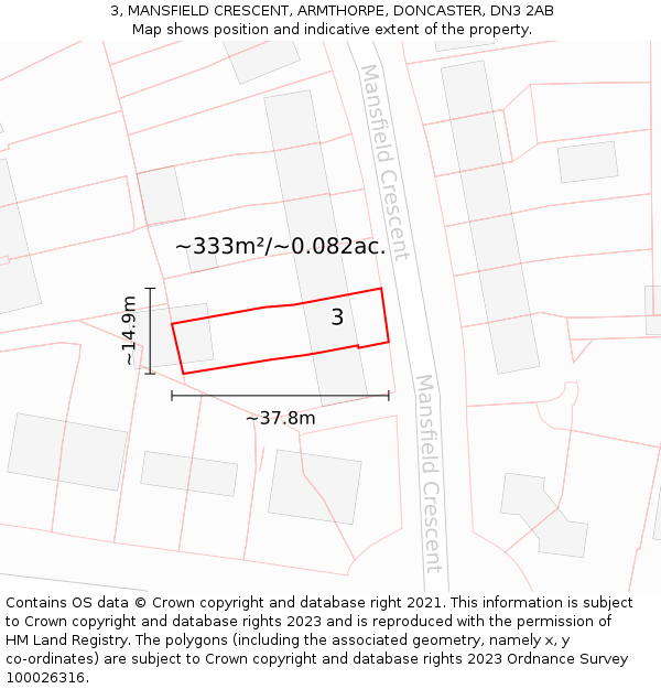 3, MANSFIELD CRESCENT, ARMTHORPE, DONCASTER, DN3 2AB: Plot and title map
