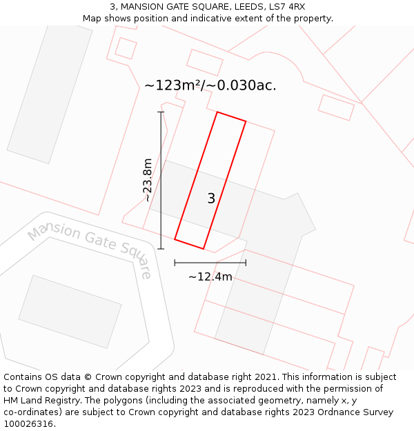 3, MANSION GATE SQUARE, LEEDS, LS7 4RX: Plot and title map