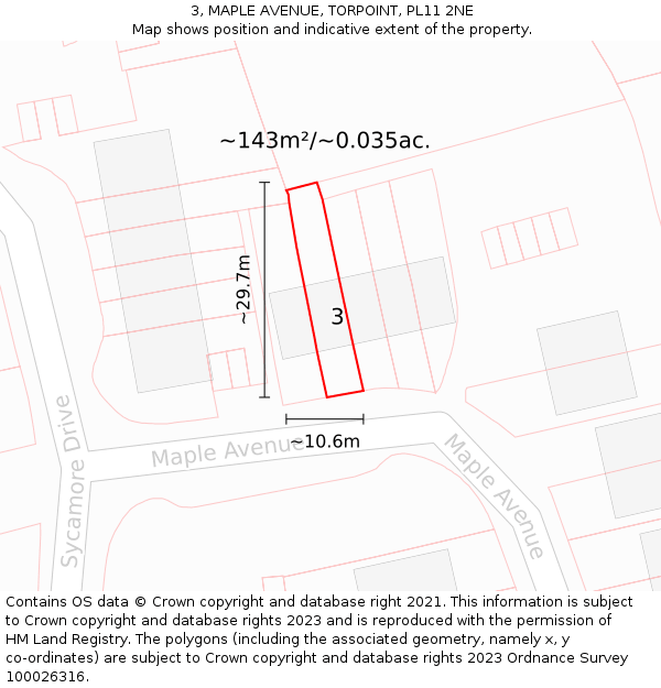 3, MAPLE AVENUE, TORPOINT, PL11 2NE: Plot and title map