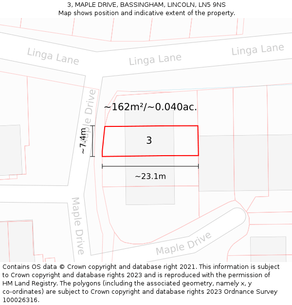 3, MAPLE DRIVE, BASSINGHAM, LINCOLN, LN5 9NS: Plot and title map