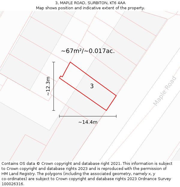 3, MAPLE ROAD, SURBITON, KT6 4AA: Plot and title map