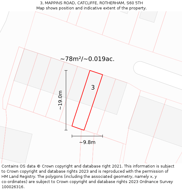 3, MAPPINS ROAD, CATCLIFFE, ROTHERHAM, S60 5TH: Plot and title map