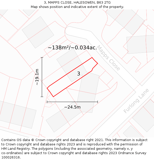 3, MAPPS CLOSE, HALESOWEN, B63 2TG: Plot and title map